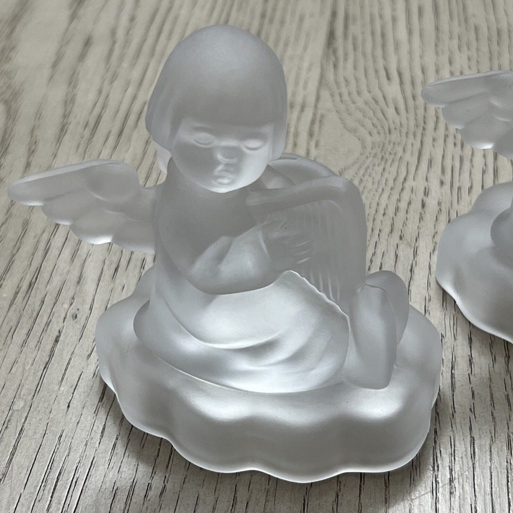 Vintage 1995 Pair Of 2 MJ Hummel Frosted Glass Candle Holder Angel Figurine
